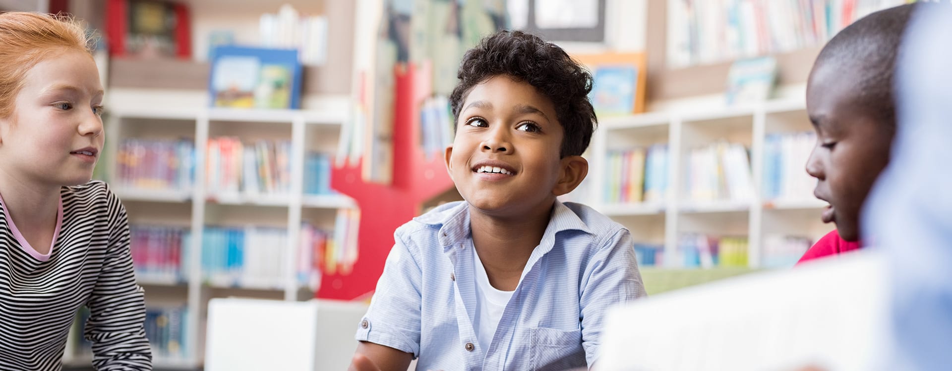 elementary students in library